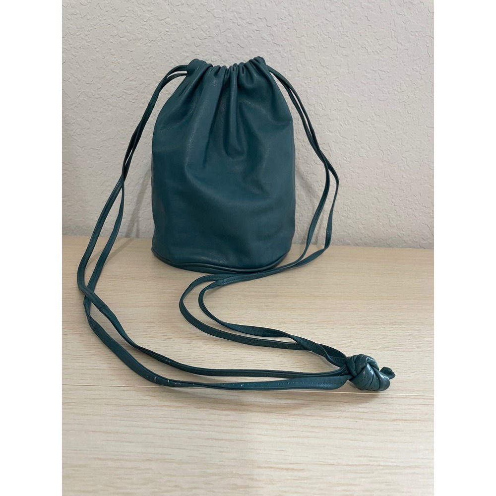 Bottega Veneta Teal Leather Drawstring Bucket Crossbody Bag Made in Italy - Picture 9 of 10